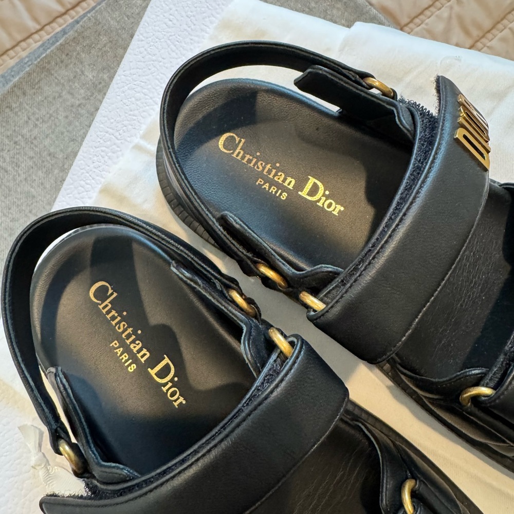 Authentic Dior Black Sandals Lambskin Dioract 10mm Sandals 36.5 - Picture 3 of 12